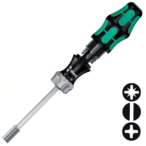 Отвёртка с функцией трещотки Wera набор насадок 7 предметов, Kraftform Kompakt 27 RA 1 SB