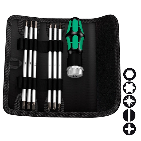 Складная сумка Wera с 6 двусторонними стержнями и ручкой-держателем с трещоткой Wera Vario