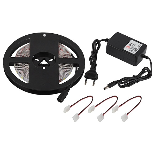 Светодиодная лента ЭРА 5050kit-14,4-60-12-IP20-6500-5m 14,4W/m 6500K 12V с драйвером и коннекторами