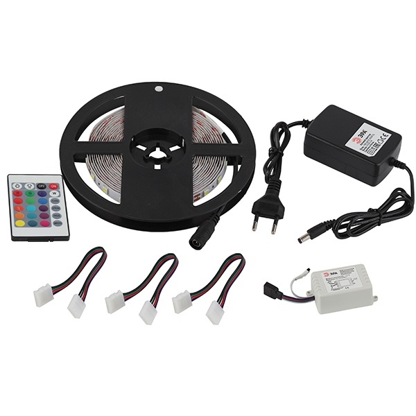 Светодиодная лента ЭРА 5050kit-14,4-60-12-IP20-RGB-5m 14,4W/m 12V с драйвером и коннекторами