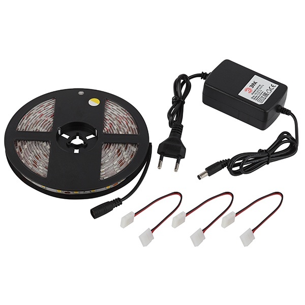 Светодиодная лента ЭРА 5050kit-14,4-60-12-IP65-2700-5m 14,4W/m 2700K 12V с драйвером и коннекторами
