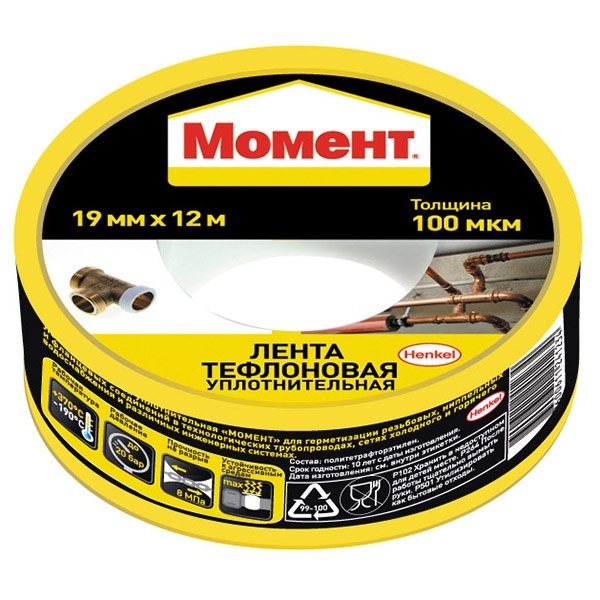 Лента тефлоновая уплотнительная Момент (ФУМ) 12м 2100816 / 4600611241234