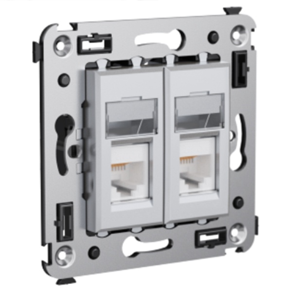 Компьютерная розетка RJ-45 в стену DKC Avanti кат.6 двойная, закаленная сталь