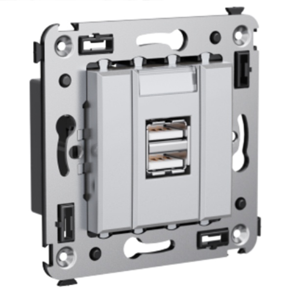 Зарядное устройство USB DKC Avanti в стену 5В,2,1А, закаленная сталь