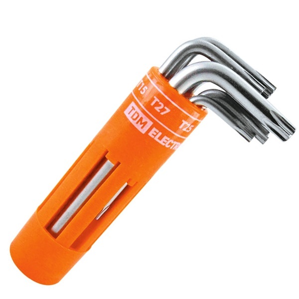 Набор ключей TDM TORX с отверстием 7шт: T9-T30 (круглый держатель в блистере) CR-V сталь серия Алмаз