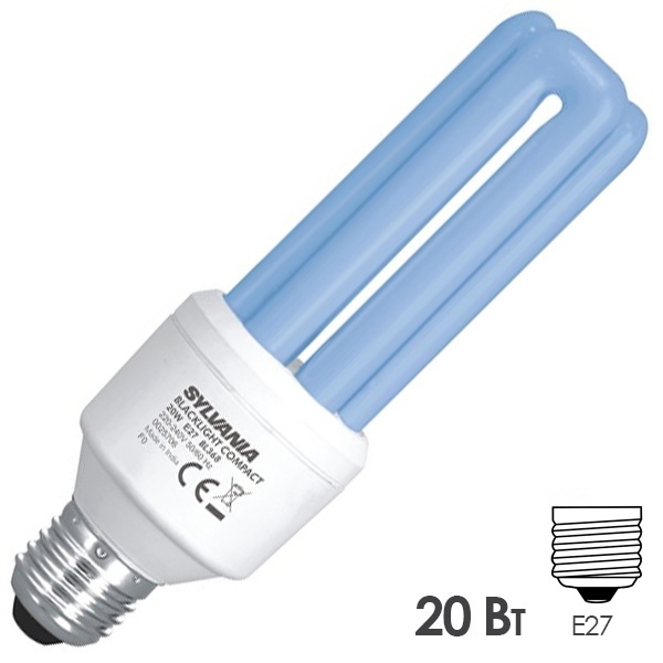 Лампа УФ в ловушки для насекомых Sylvania Minilynx 20W E27 UVA BL 368 nm сушка гель лака