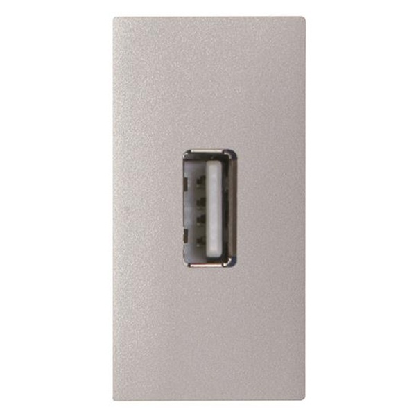 Механизм USB разъёма тип А с винтовым подключением 1-модульный ABB Zenit, серебристый (N2155.8 PL)