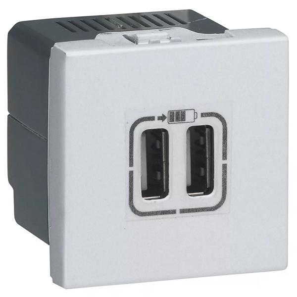 Розетка 2xUSB Legrand Mosaic для зарядки 5В 2400мА 2 модуля алюминий