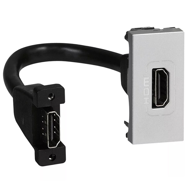 Розетка HDMI 1.4 Legrand Mosaic оборудована шнуром 15см, 1 модуль алюминий