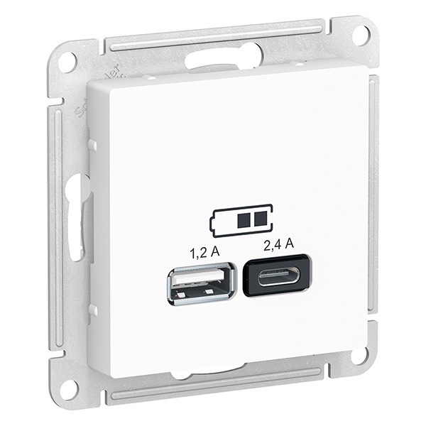 Зарядное устройство USB SE AtlasDesign тип A+С 5В/2,4 А 2х5В/1,2 А,, белый