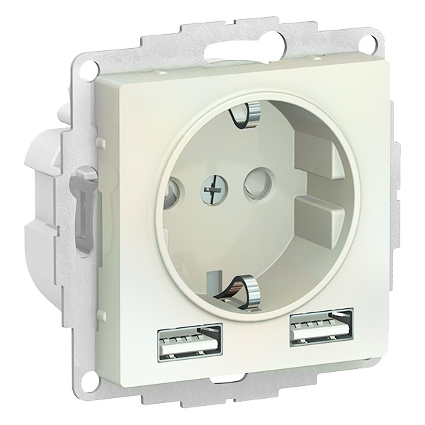 Зарядка розетка SE AtlasDesign с/з 16А + USB A+A 5В/2,4А, 2х5В/1,2А, жемчуг