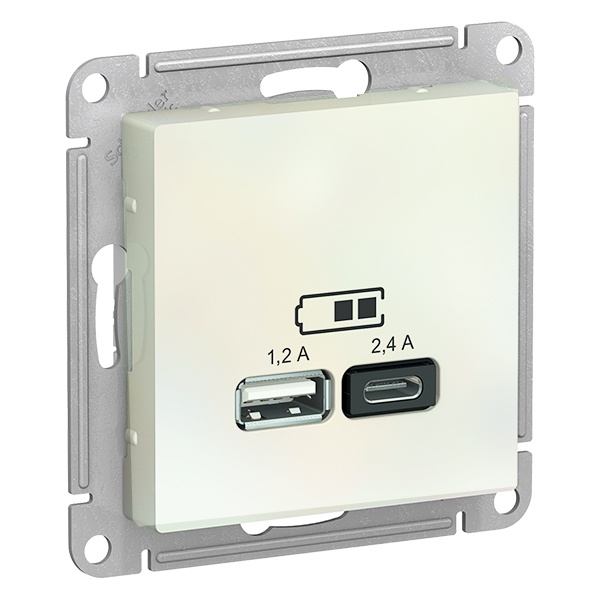 Зарядное устройство USB SE AtlasDesign тип A+С 5В/2,4 А 2х5В/1,2 А,, жемчуг