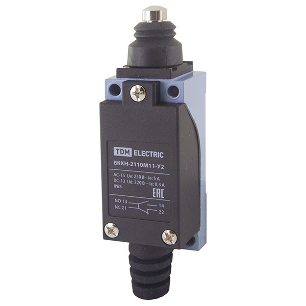 Концевой выключатель компактный TDM ВККН-2110М11-У2 кнопочный толкатель 5А 1з+1р IP65