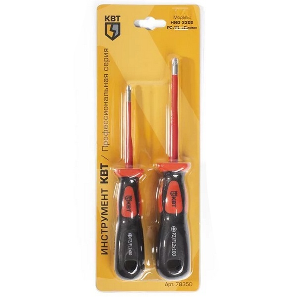 Набор диэлектрических отверток КВТ 2 штуки НИО-3302 PZ/FL Слим, VDE 1000В