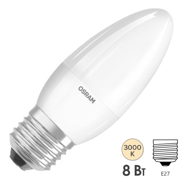 Лампа светодиодная свеча Osram LS CLB75 8W/830 3000K 220V E27 FR тепло-белый свет