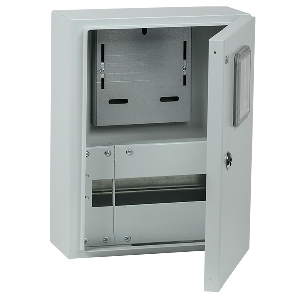 Щит металлический с окном ИЭК ЩУРн-1/12зо-0 У2 IP54 на 1-фазный счетчик и 12 модулей навесной