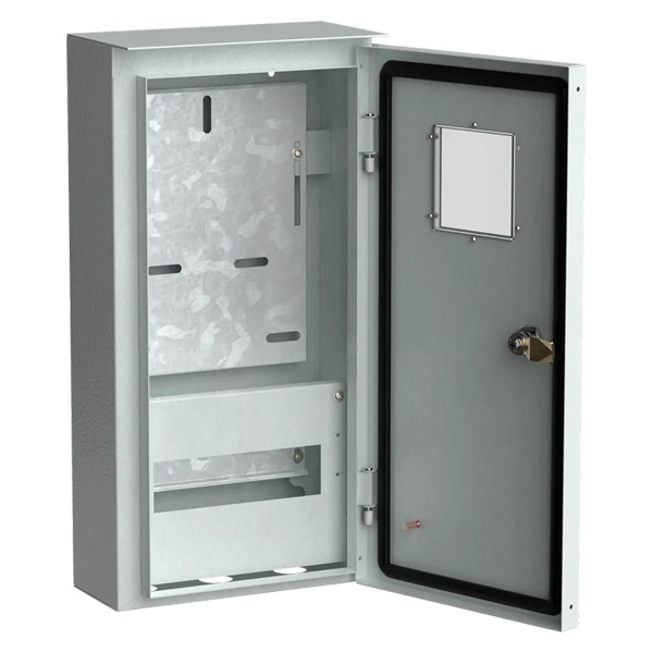 Щит металлический с окном ИЭК ЩУРн-3/12зо-0 У2 IP54 на 3-фазный счетчик и 12 модулей навесной