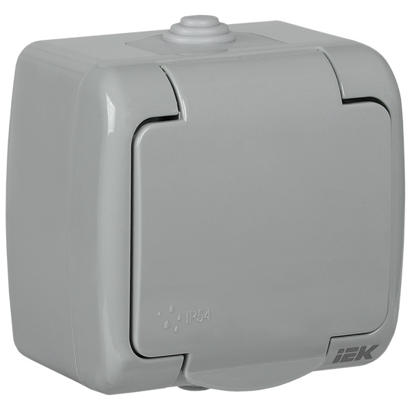 Розетка открытой установки Generica Aquatic РСш12-2-А 16А с заземляющим контактом, крышкой IP54 серы