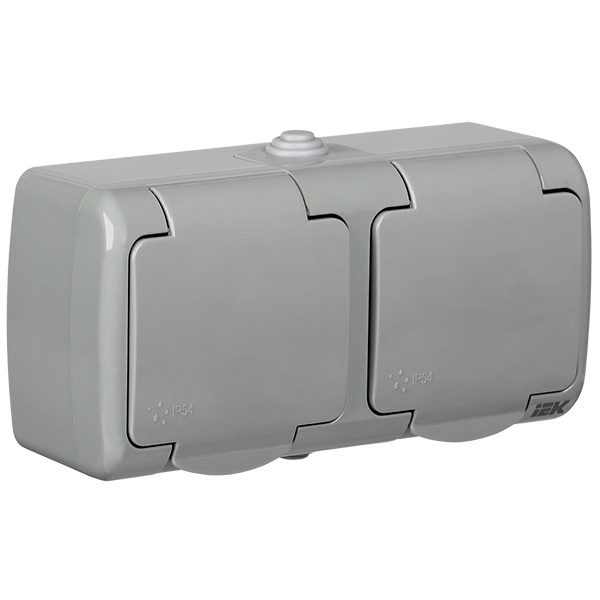 Розетка 2-я открытой установки Generica Aquatic РСш22-2-А 16А с заземляющим контактом, крышкой IP54