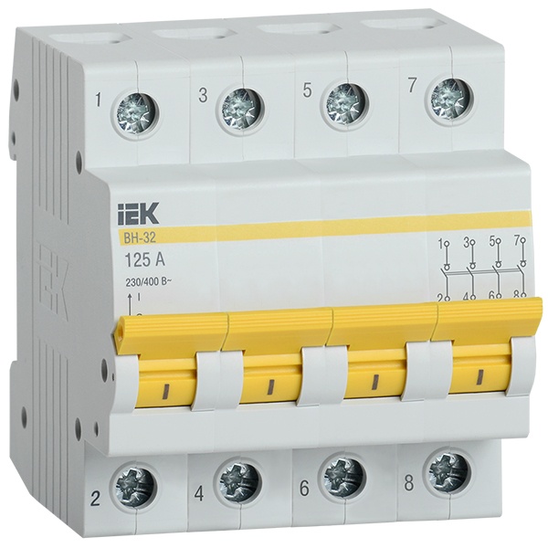 Рубильник модульный ИЭК ВН-32 4Р 125А трехфазный (выключатель нагрузки)