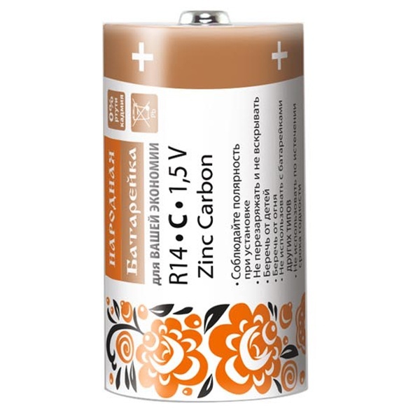 Элемент питания C Народная R14 Zinc Carbon 1,5V SH-2 (упаковка 24 шт)