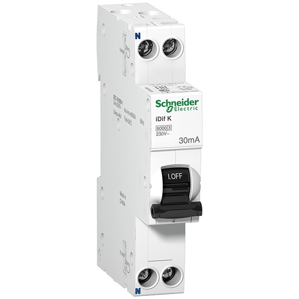Дифавтомат Schneider Electric 1P+N C6А 30мА тип АС однофазный электронный 6кА 1 модуль Acti 9 iDif K (дифференциальный автомат, АВДТ)