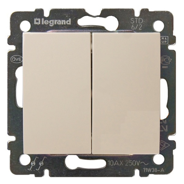 Переключатель кнопочный двухклавишный Legrand Valena слоновая кость (бежевый)