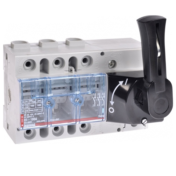 Выключатель-разъединитель Legrand Vistop 100A 3 полюса черная рукоятка спереди 7,5 модуля