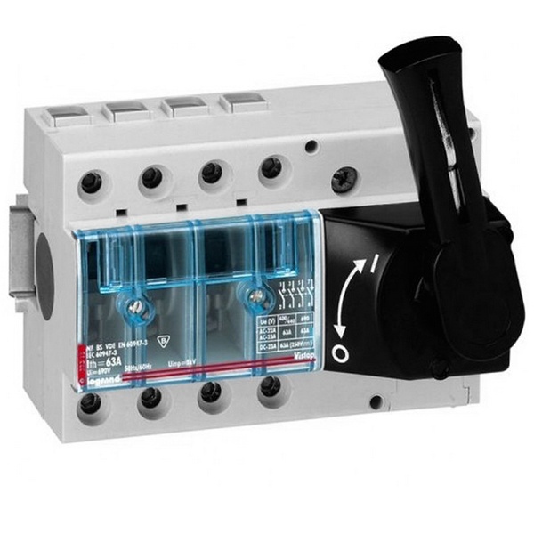 Выключатель-разъединитель Legrand Vistop 100A 4 полюса черная рукоятка спереди 9 модулей