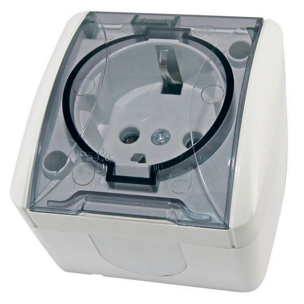 Розетка TDM 2П+3 открытой установки Селигер с прозрачной крышкой 16А IP54 белый