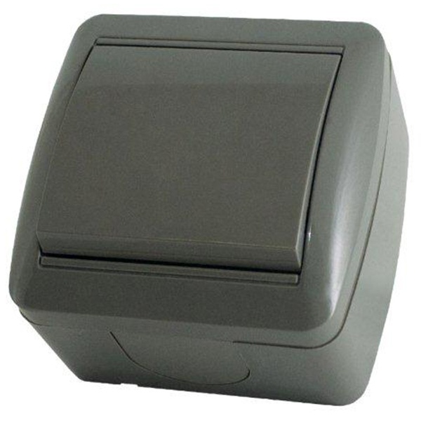 Выключатель одноклавишный TDM открытой установки Селигер 10А IP44 серый