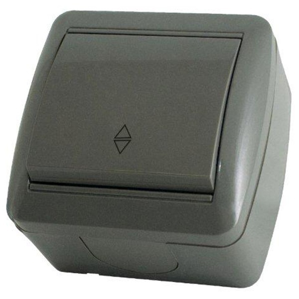 Переключатель одноклавишный TDM открытой установки Селигер 10А IP44 серый