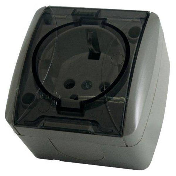 Розетка TDM 2П+3 открытой установки Селигер с прозрачной крышкой 16А IP54 серый