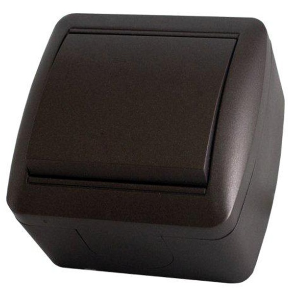 Выключатель одноклавишный TDM открытой установки Селигер 10А IP44 шоколад