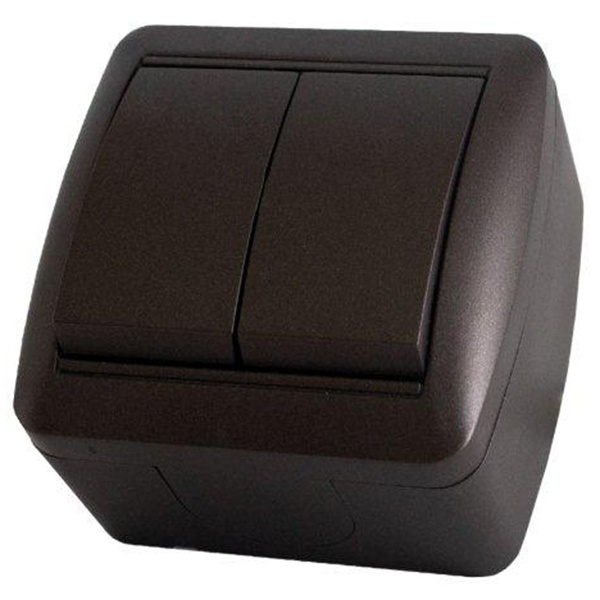 Выключатель двухклавишный TDM открытой установки Селигер 10А IP44 шоколад