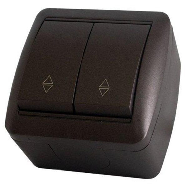 Переключатель двухклавишный TDM открытой установки Селигер 10А IP44 шоколад