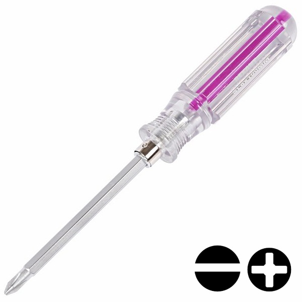 Отвертка комбинированная, прозрачная рукоятка, 120 мм двухсторонняя (крестовая PH 2, шлицевая SL6)