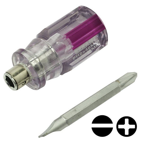 Отвертка комбинированная, прозрачная рукоятка, 40 мм двухсторонняя (крестовая PH 2, шлицевая SL6)