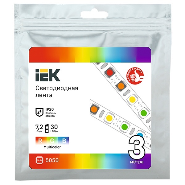 Лента ИЭК LED 3м LSR-5050RGB30-7,2-IP20-12В