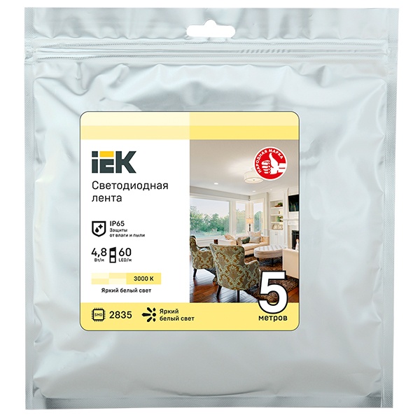 Лента ИЭК LED 3м LSR-2835WW60-4,8-IP65-12В теплый белый