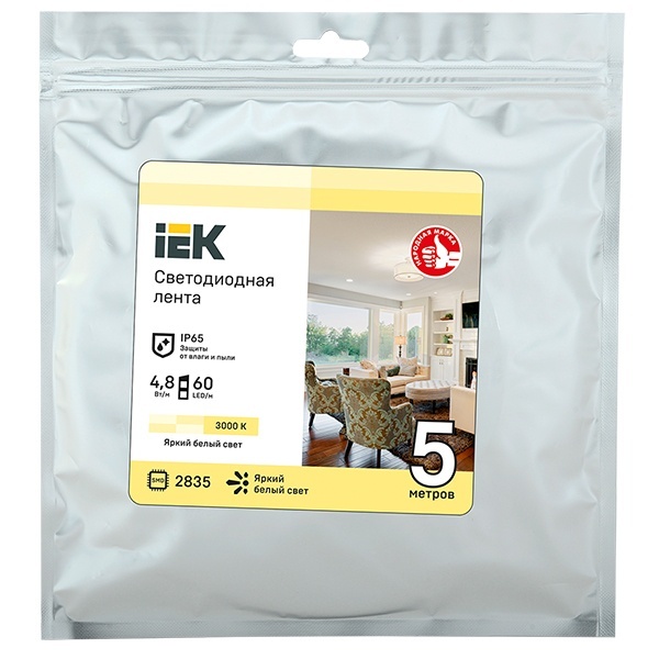 Лента ИЭК LED 5м LSR-2835WW60-4,8-IP65-12В теплый белый