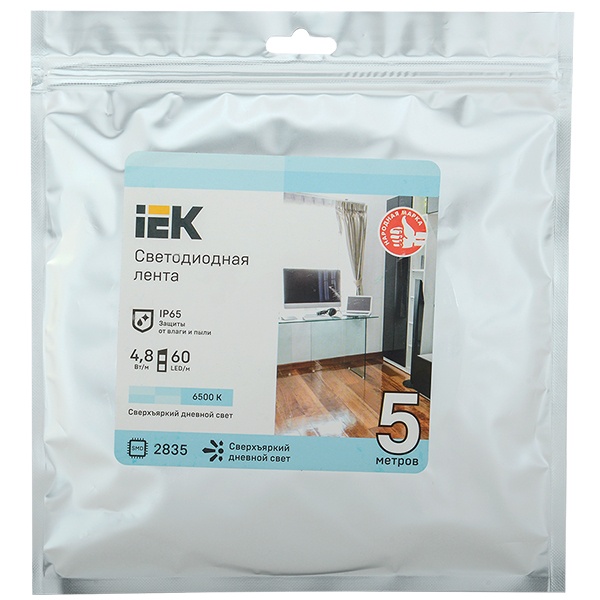 Лента ИЭК LED 5м LSR-2835W60-4,8-IP65-12В холодный белый