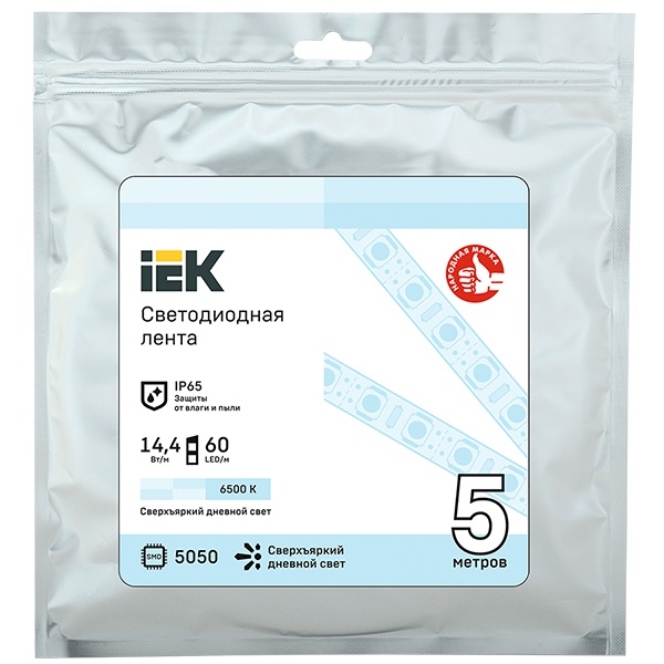 Лента ИЭК LED 5м LSR-5050W60-14,4-IP65-12В холодный белый