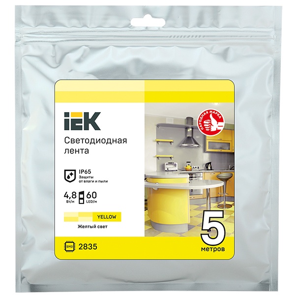 Лента ИЭК LED 5м LSR-2835Y60-4,8-IP65-12В желтый