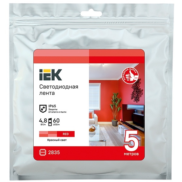 Лента ИЭК LED 5м LSR-2835R60-4,8-IP65-12В красный