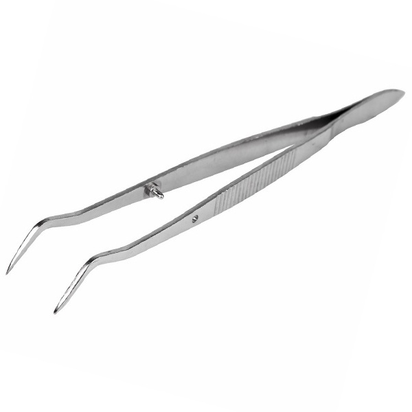Пинцет Rexant изогнутый, узкий, фиксатор, рифленый 160мм