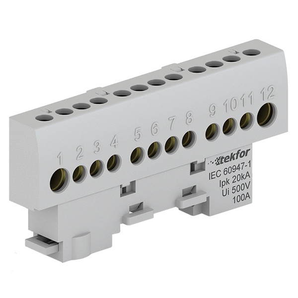 Шина фазная изолированная KSN-6-6x9-08 (6х4,5мм+2х5,3мм) 400В 100А серый Tekfor