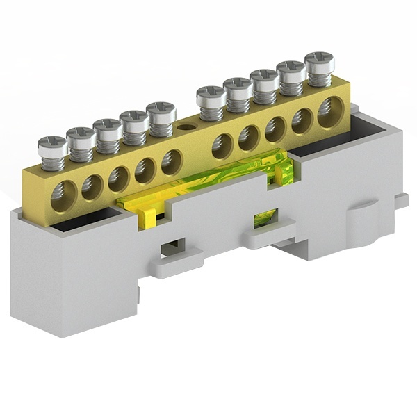 Шина заземления неизолированная KSN-7-6x9-10 (8х4,5мм+2х5,3мм) 400B 100A желтый Tekfor