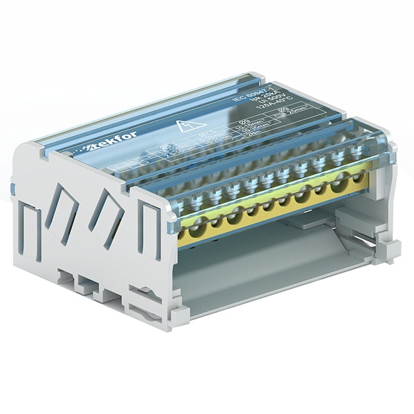 Распределительный блок 4-полюсный на DIN-рейку Tekfor SNK-2-4-15 (11х5,3мм+2х9мм+2х7,5мм) 125A