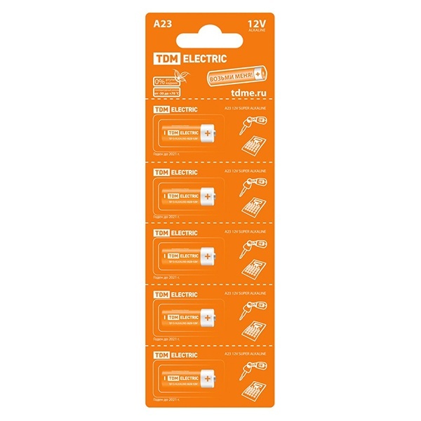 Батарейка TDM A23 Alkaline 12V MN21 (V23GA/E23A/3LR50/LR23) (упаковка 5шт)